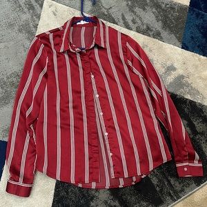 Red and white strip silk button down